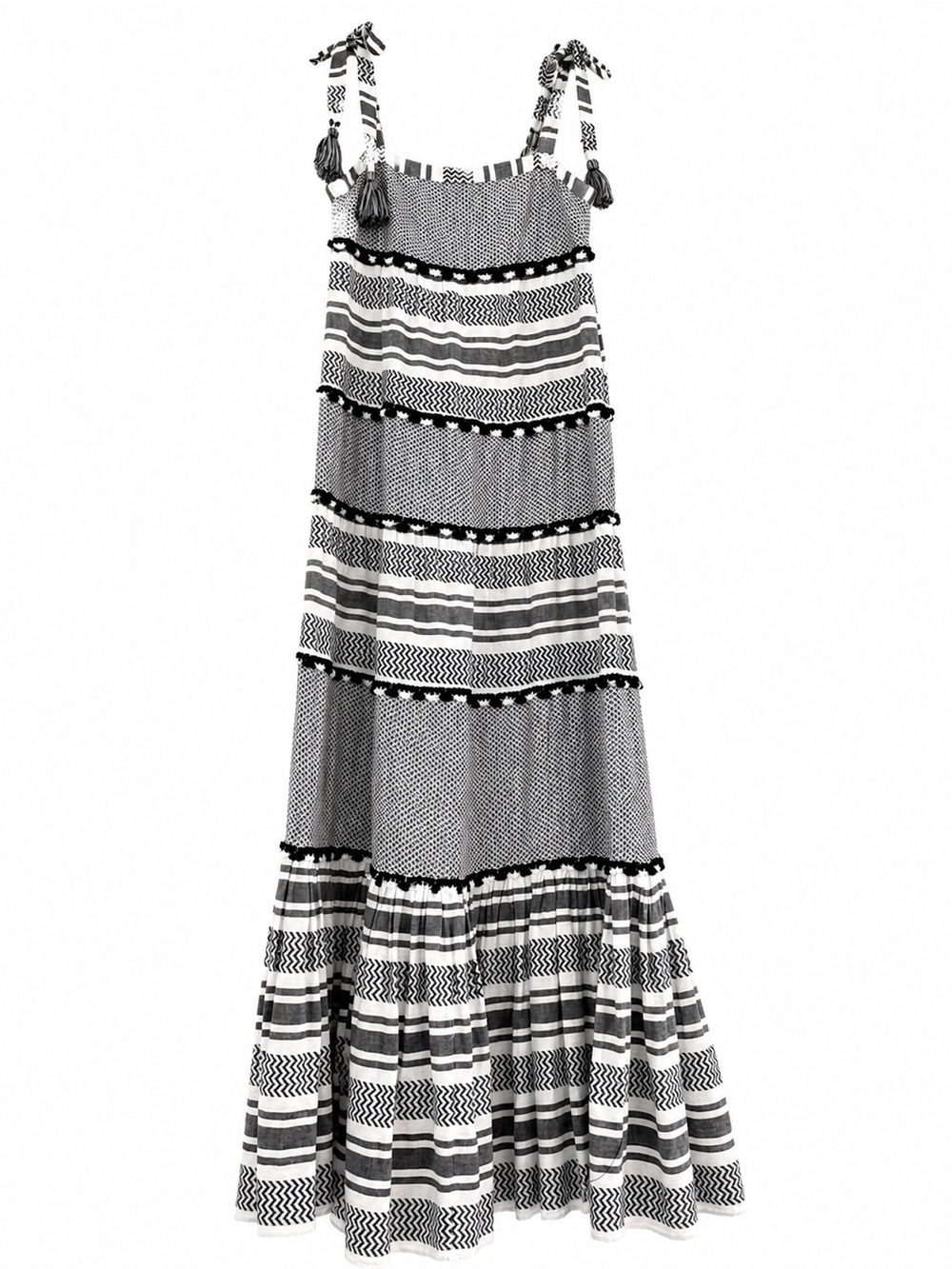 VERONICA BEARD Quartz Tassel Maxi Dress black & white size XS